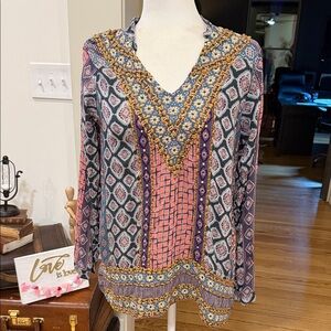 Soft Surroundings Tolani Collection Bohemian Peplum Hem Blouse.